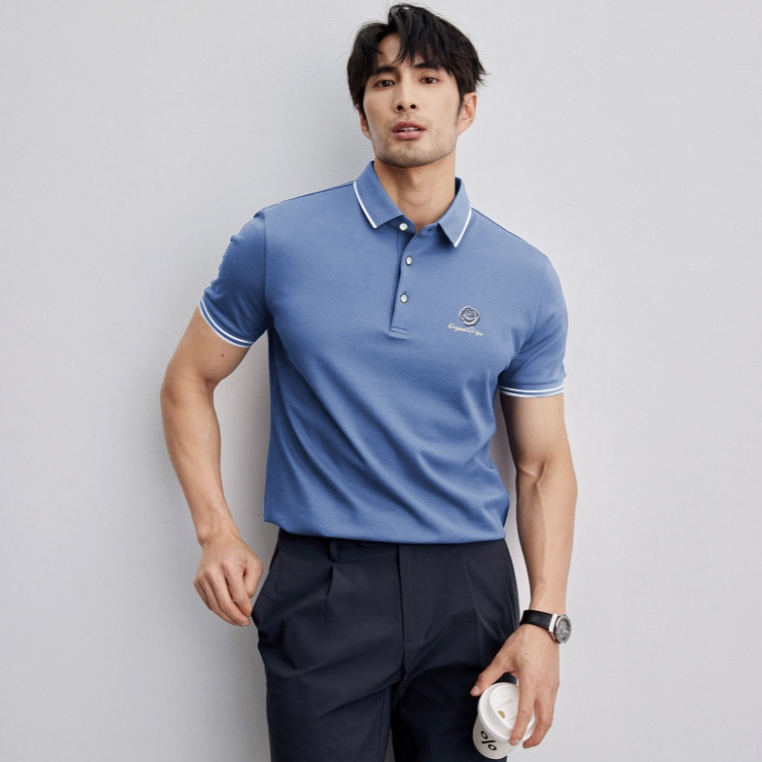 WxW T612 KOREAN Style Polo Shirt Embroidered HONEY COMB Polo Shirt For Men - Blue L